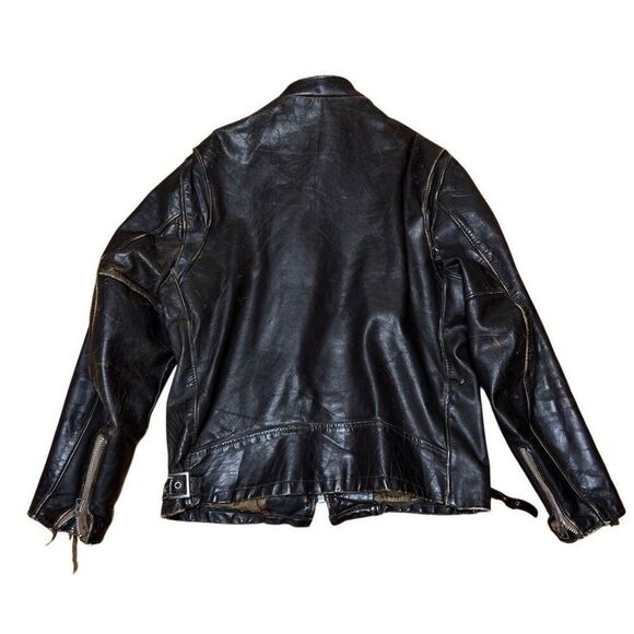 Vintage 60s Schott NYC Leather Cafe Racer Jacket Brown Distressed Size 42 - Picture 8 of 16